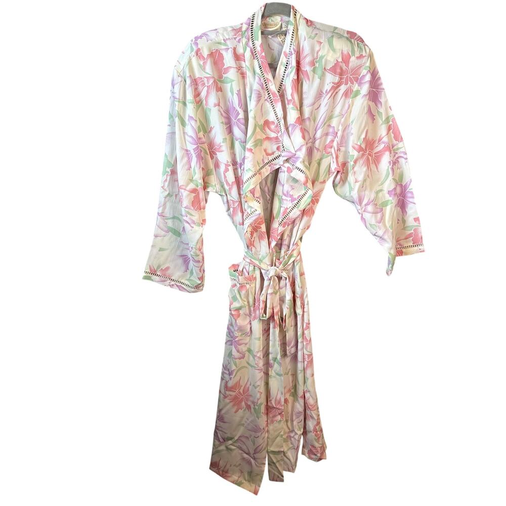 80s Vintage Victoria's Secret Floral Robe Iris Deadstock Large Parton Pastel